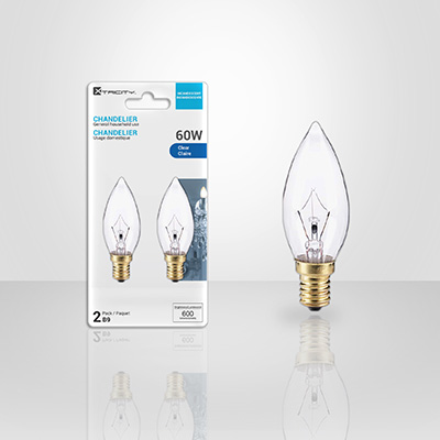 Ampoule chandelier, claire, type B9, 60W, 2700K Blanc doux, gradable