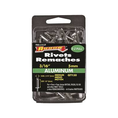 Rivet en aluminium 3/16 po, plage de serrage de 1/4 po «Arrow» (pqt 50)