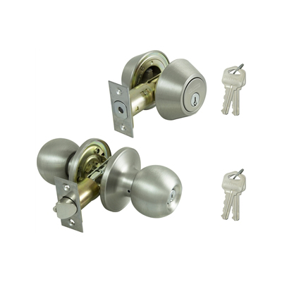 Poignée serrure à clé et pêne dormant B36B1-PS «ProSource» Chrome satin