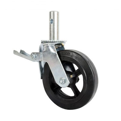 Roue pour échafaudage avec barrure