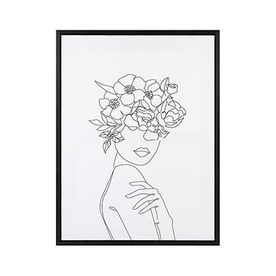 Cadre «Femme avec fleurs sur la tête 2» noir/blanc (unité)