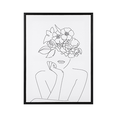 Cadre «Femme avec fleurs sur la tête» noir/blanc (unité)