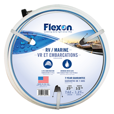 Boyau d'arrosage pour VR et embarcations «FLEXON» 1/2" x 25' - Blanc/Bleu (unité)